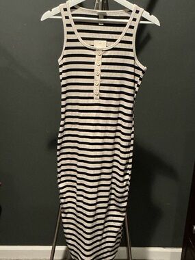 Black and White Striped Ribbed Tank Dress
